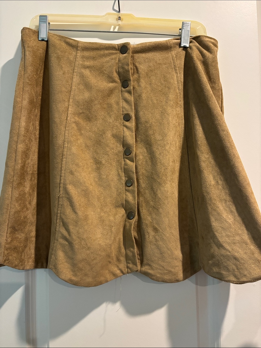 Blue Rain Tan Suede-Look Button Front Circle Skirt